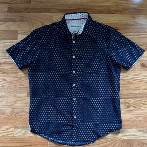 Navy Patterned Casual Button Down Shirt
